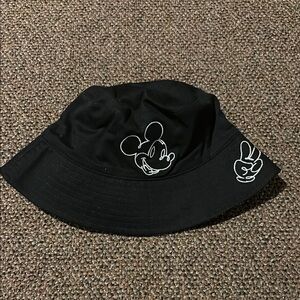 Black Bucket Hat with Mickey Mouse Design